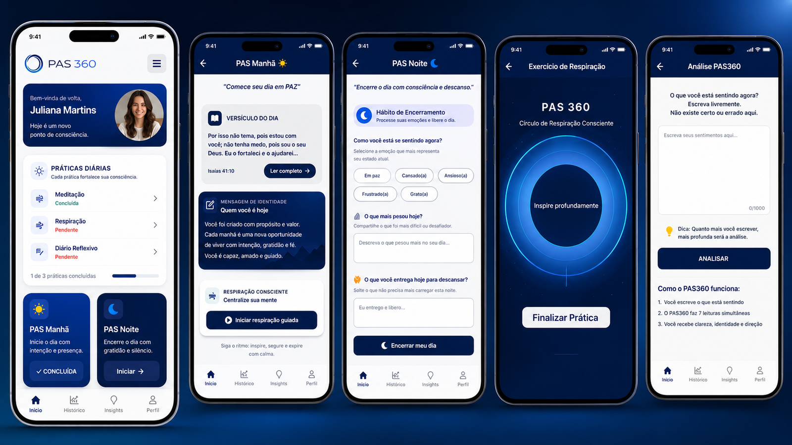 Telas do aplicativo PAS360